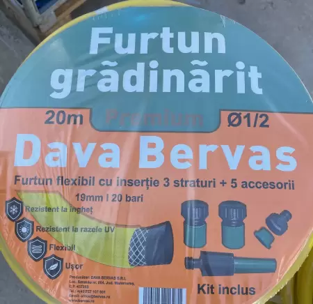 Furtun apa insertie galben cu accesorii 1/2 - 20M/colac    -3