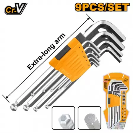 Set imbus 9 chei hexagonale 1.5-10mm extra lung INGCO-1