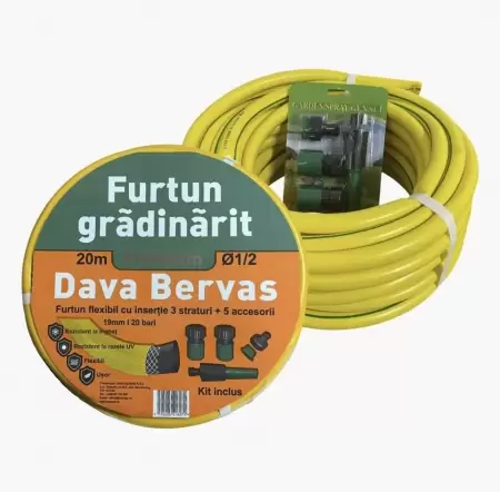Furtun apa insertie galben cu accesorii 1/2 - 20M/colac    -1