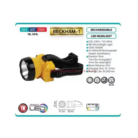 Lanterna de cap led 1W reincar. 084-007-0001-2