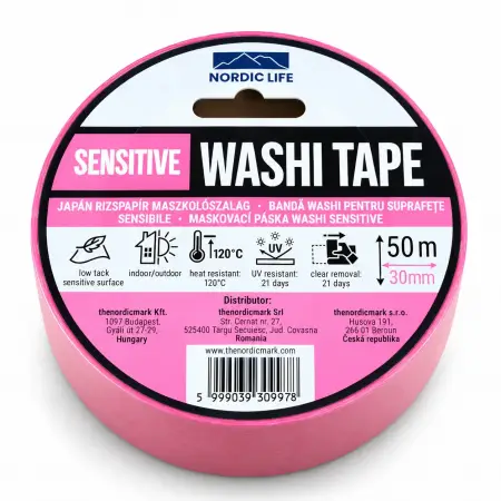 Banda hartie autoadeziva UV rezistent Washi roz sensitive 48x50M                -1